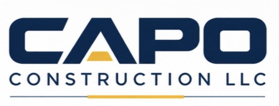 CAPO Construction LLC logo in navy blue and yellow — general contracting